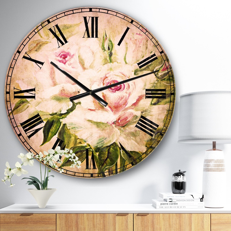 Three Pink Roses - Floral Large Wall CLock