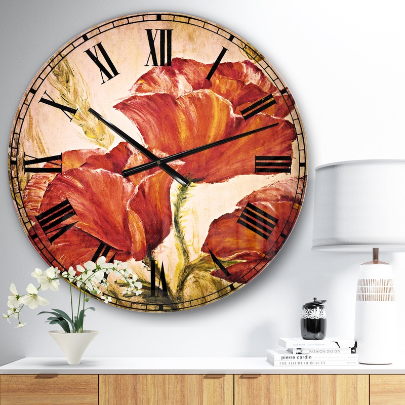 Three Poppies Flower - Floral Wall CLock