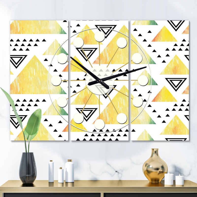 Triangular Retro Design IV - Oversized Mid-Century wall clock - 3 Panels