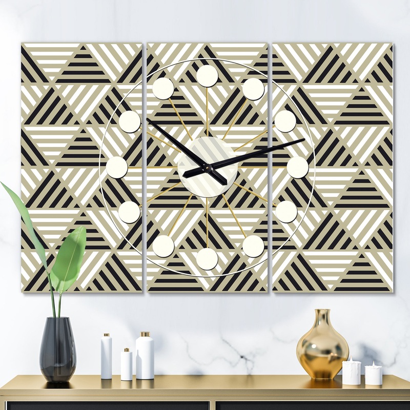 Triangular Retro Design VIII - Oversized Mid-Century wall clock - 3 Panels