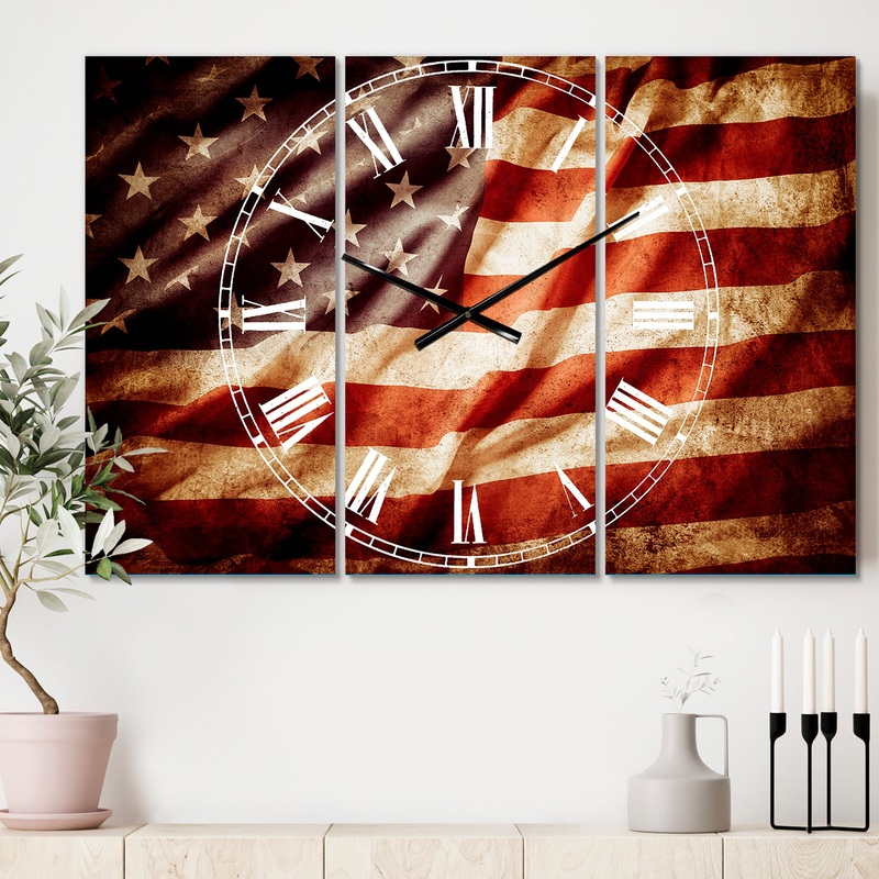 American Flag - Cottage 3 Panels Oversized Wall CLock