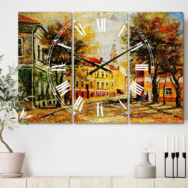 Ancient Vitebsk in Autumn - Cottage 3 Panels Oversized Wall CLock