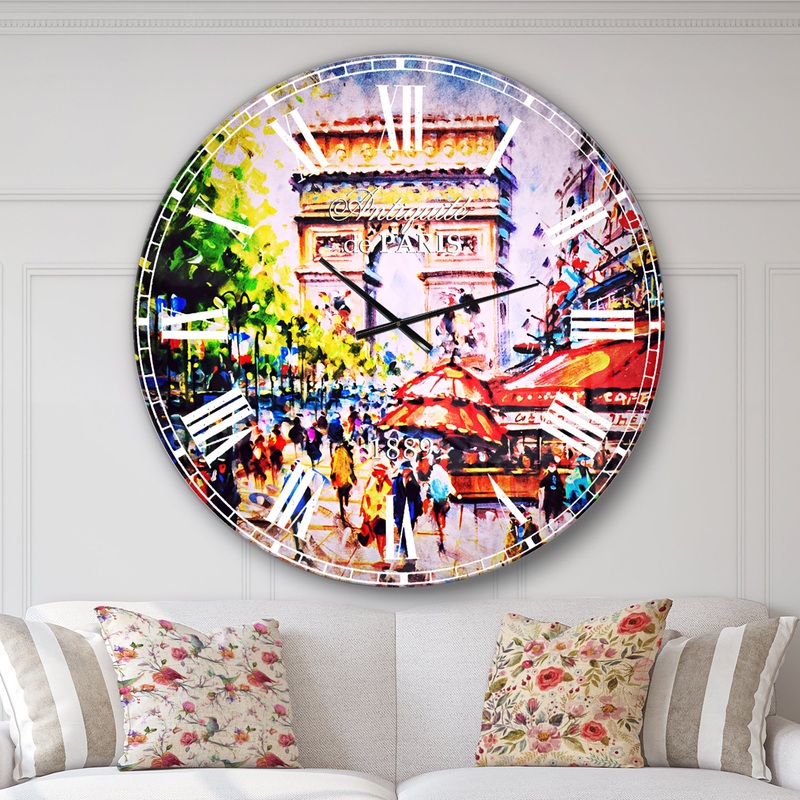 Arc d Triomphe Paris - Cityscape Large Wall CLock