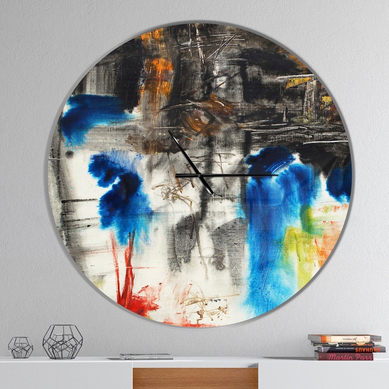 Black Blue and Yellow Pattern - Oversized Modern Wall CLock