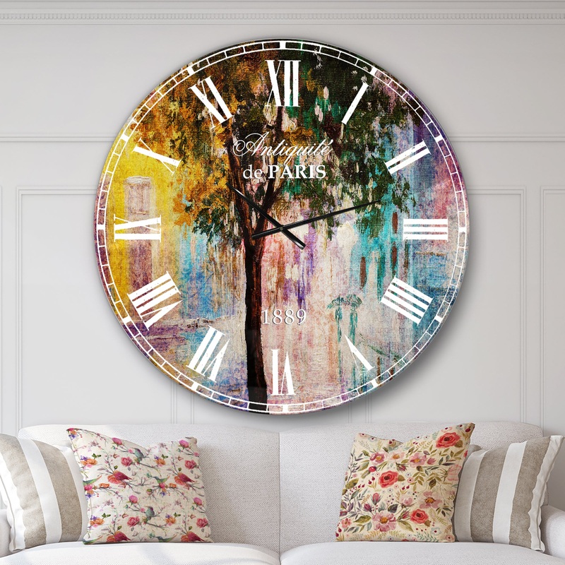 Couple Walking in Rain - Landscape Large Wall CLock