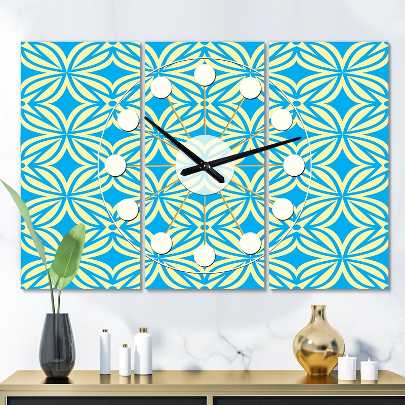 Retro Ornamental Design I - Oversized Mid-Century wall clock - 3 Panels