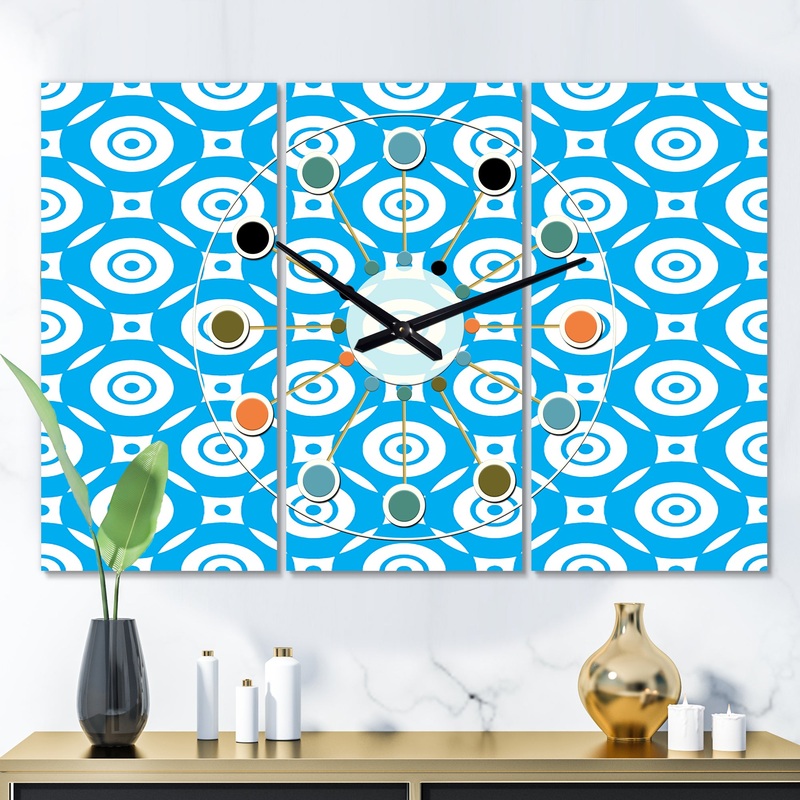 Retro Ornamental Design IV - Oversized Mid-Century wall clock - 3 Panels