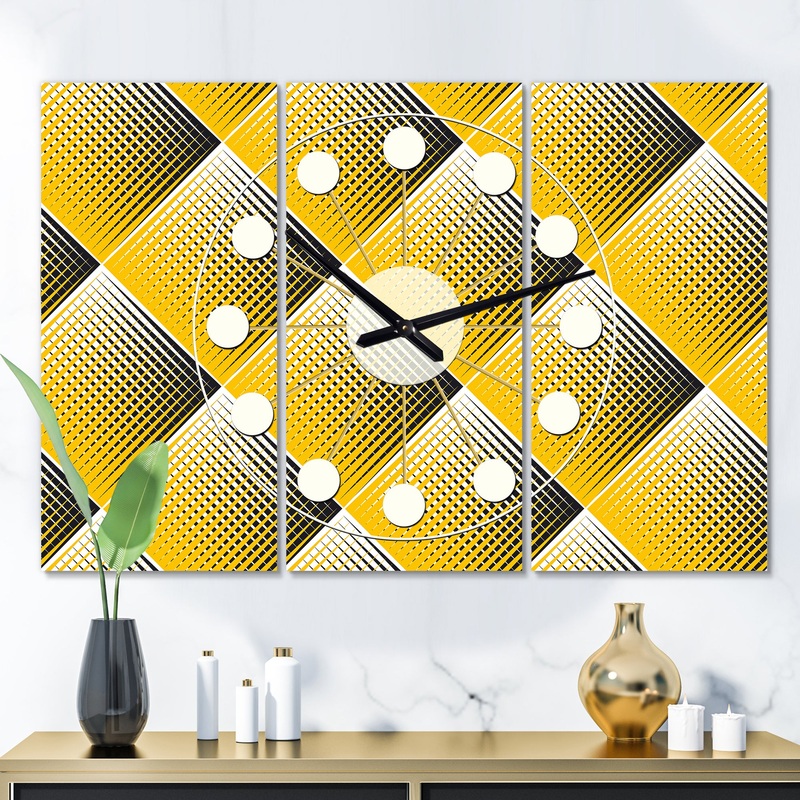 Rhombus Retro Geometric  - Oversized Mid-Century wall clock - 3 Panels
