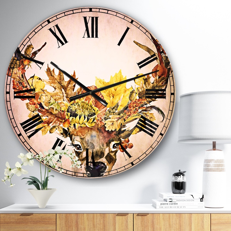 Roe Deer with Flowers - Floral Large Wall CLock