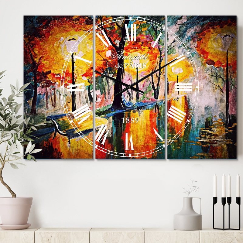 Street in Autumn - Cottage 3 Panels Large Wall CLock