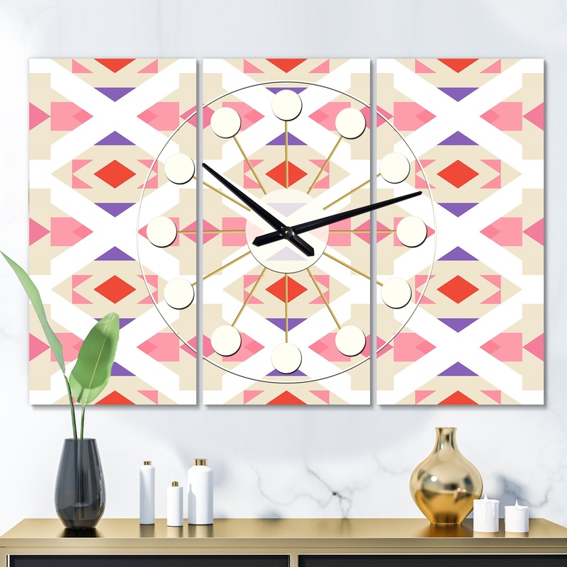 Triangular Retro Design VII - Oversized Mid-Century wall clock - 3 Panels