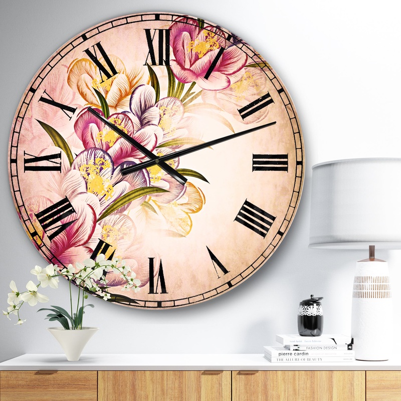 Vector Purple Flowers - Floral Large Wall CLock