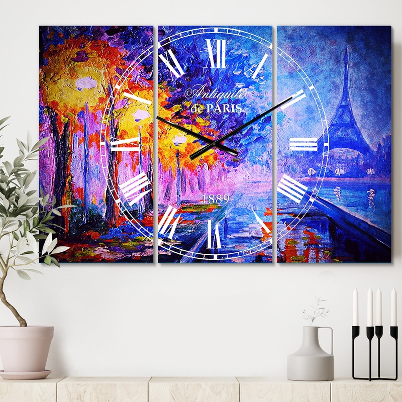 View of Paris Eiffel Tower - Cottage 3 Panels Oversized Wall CLock