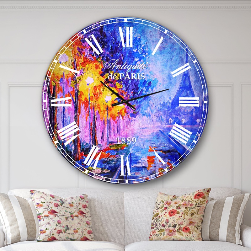 View of Paris Eiffel Tower - Landscape Large Wall CLock