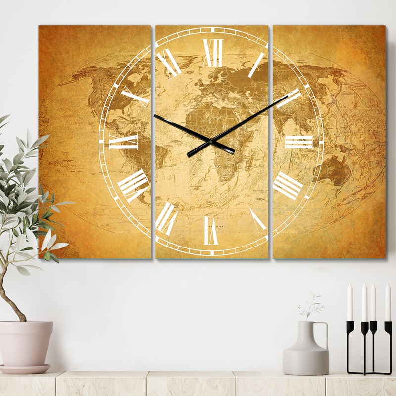 Vintage Classic Map - Cottage 3 Panels Oversized Wall CLock