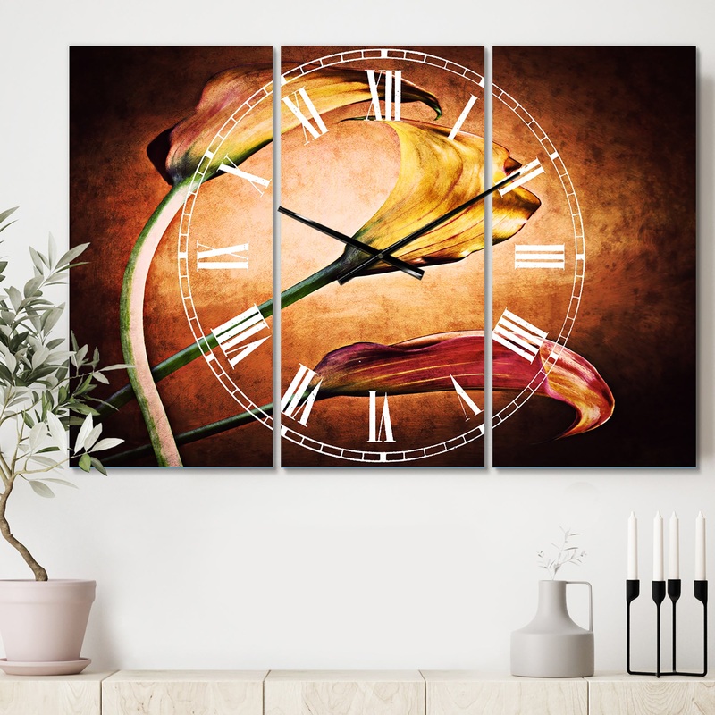 Zantedeschia Aethiopica - Cottage 3 Panels Oversized Wall CLock