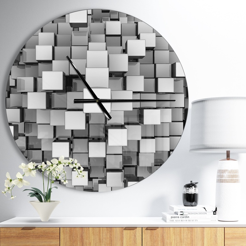 Black and Grey Cubes - Large Modern Wall CLock