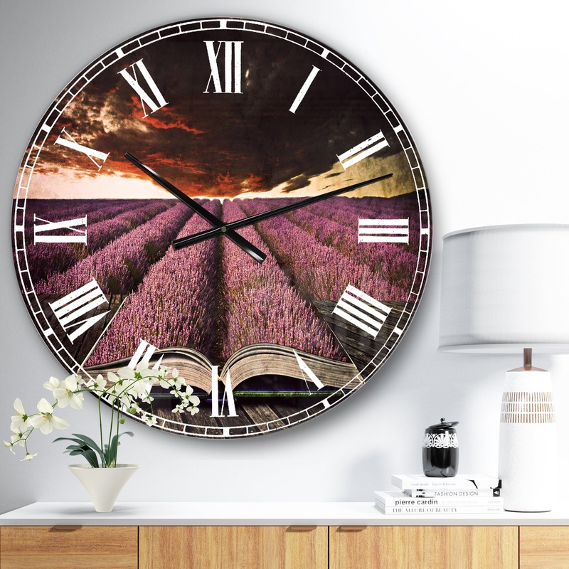 Book Open to Lavender Field - Floral Wall CLock