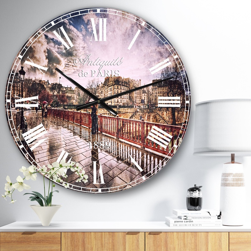 Bridge in Rain - Landscape Photo Large Wall CLock