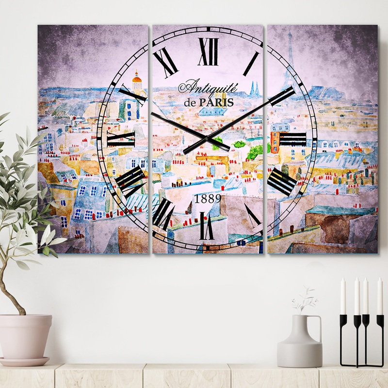City of Paris - Cottage 3 Panels Oversized Wall CLock