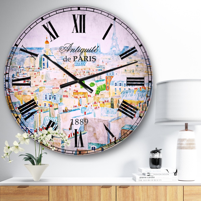 City of Paris - Watercolor Cityscape Large Wall CLock