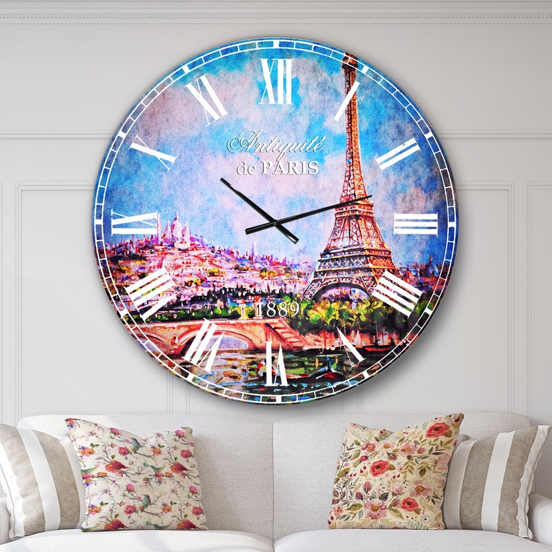 Colorful Eiffel and Sacre Coeur - Photography Large Wall CLock