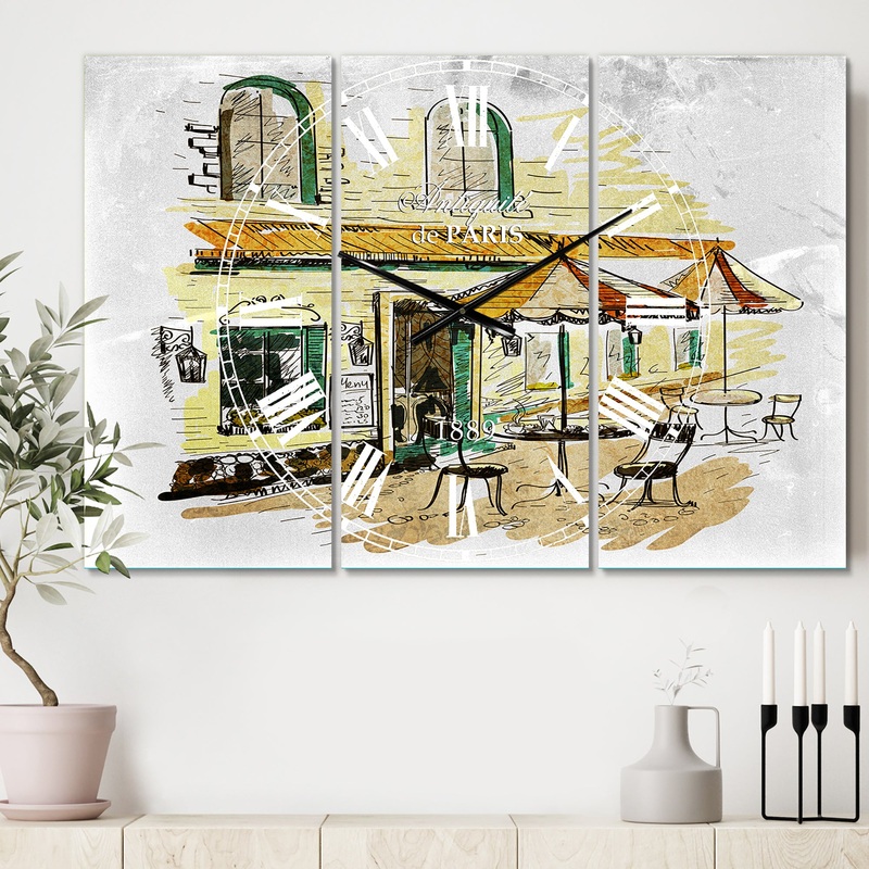 Street Caf - Cottage 3 Panels Oversized Wall CLock