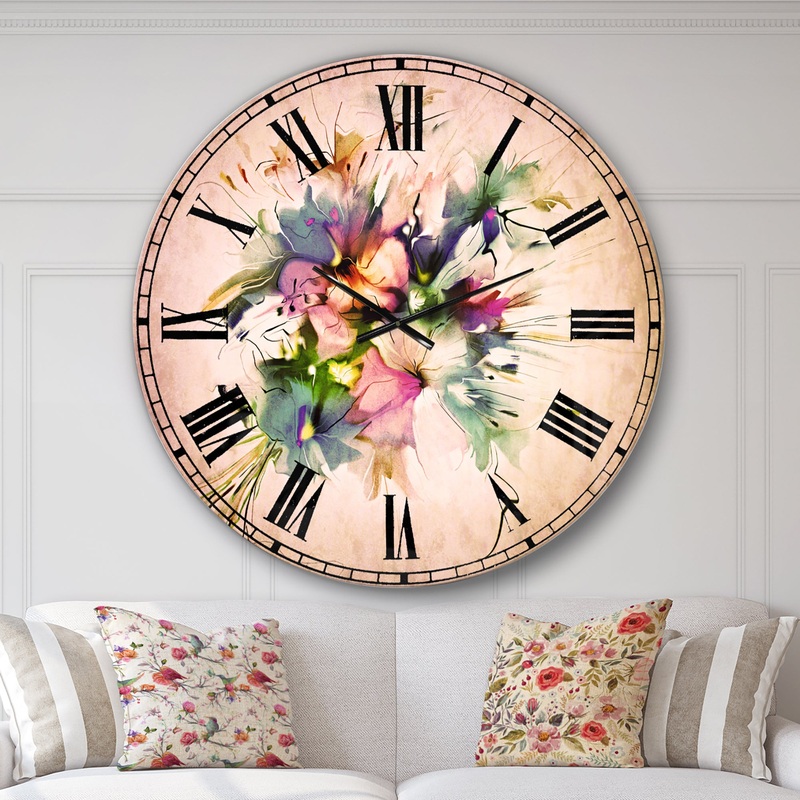 Summer Colorful Flowers - Watercolor Large Wall CLock