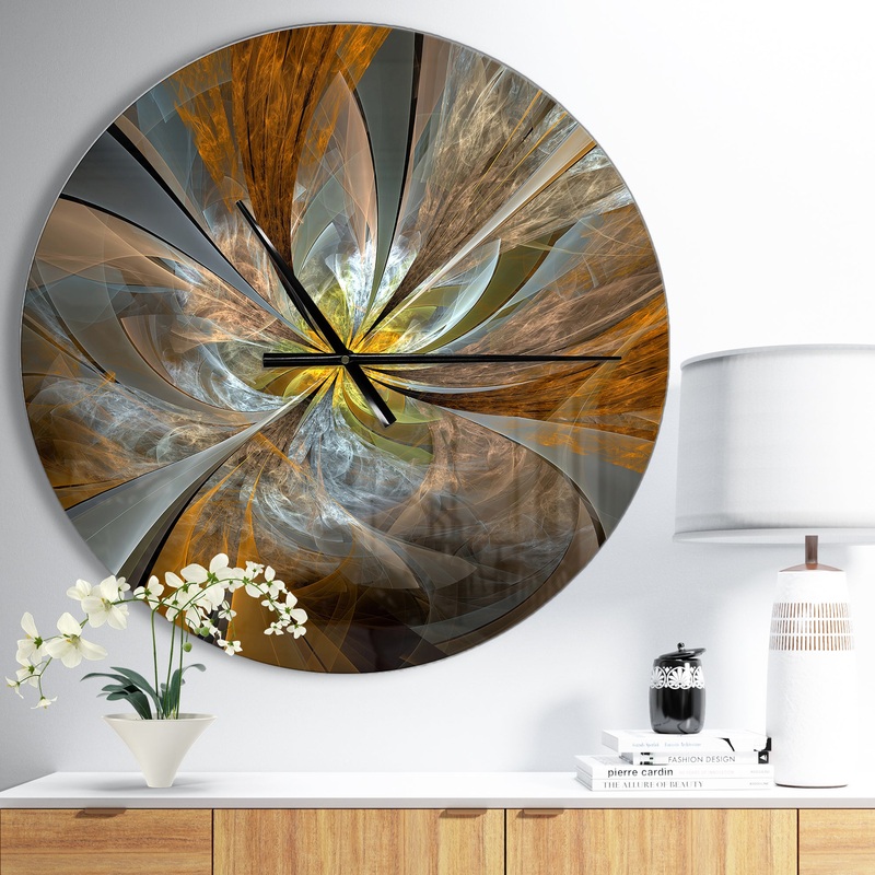 Symmetrical Yellow Fractal Flower - Oversized Modern Wall Clock
