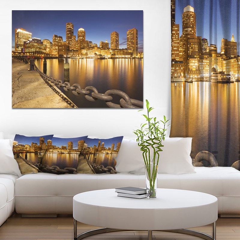 USA Skyline from Fan Pier at Night - Extra Large Cityscape Wall Art