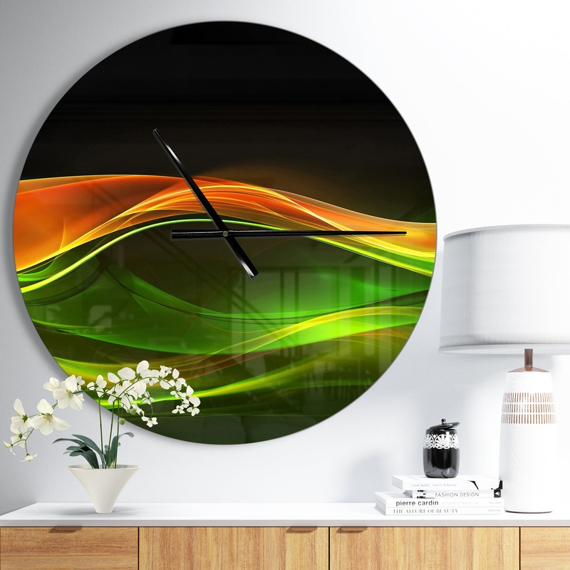 Abstract Green Yellow in Black - Oversized Modern Wall CLock