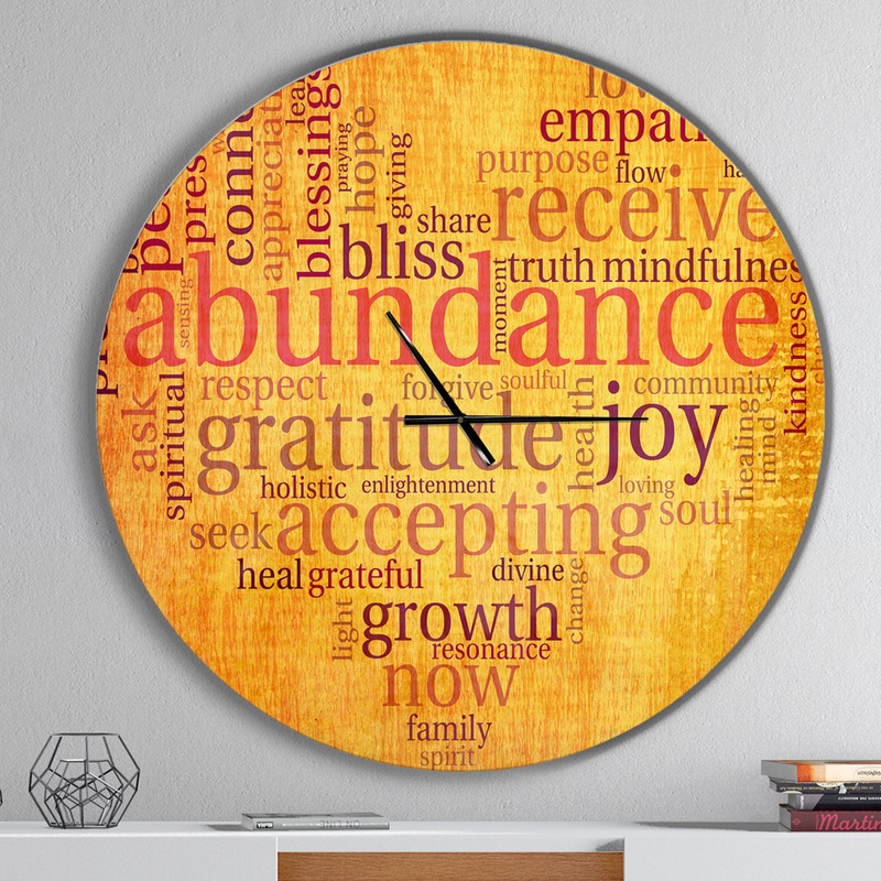 Abundance Gratitude Joy Heart - Oversized Quote Wall CLock