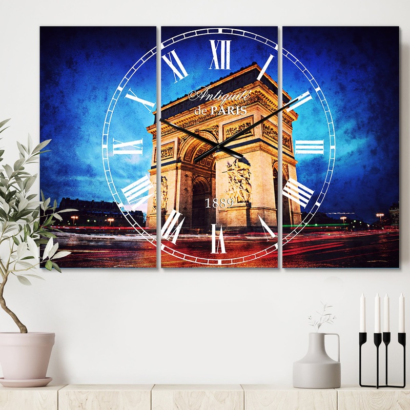 Arch of Triumph in Paris - Cottage 3 Panels Large Wall CLock