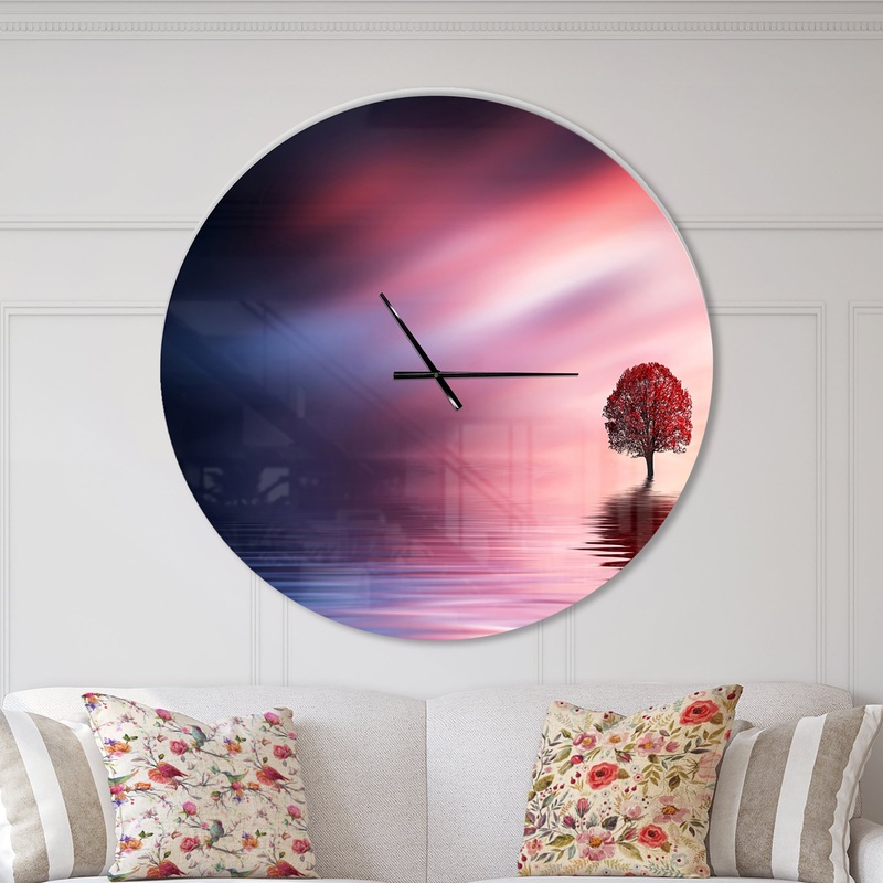 Astonishing Lonely Tree with Birds - Oversized Landscapes Wall CLock