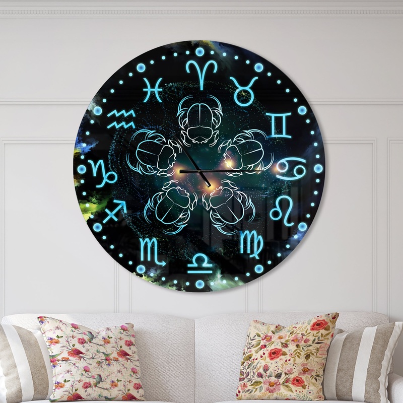 Astrology with scarabs - Oversized Contemporary Wall CLock