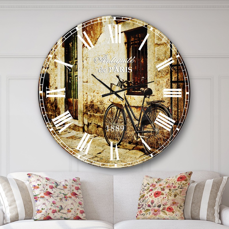 Bicycle with Shopping Bag - Landscape Photo Large Wall CLock
