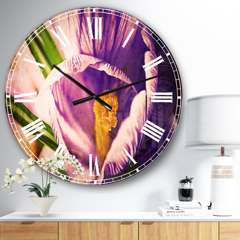Blooming Crocus Flower - Floral Large Wall CLock