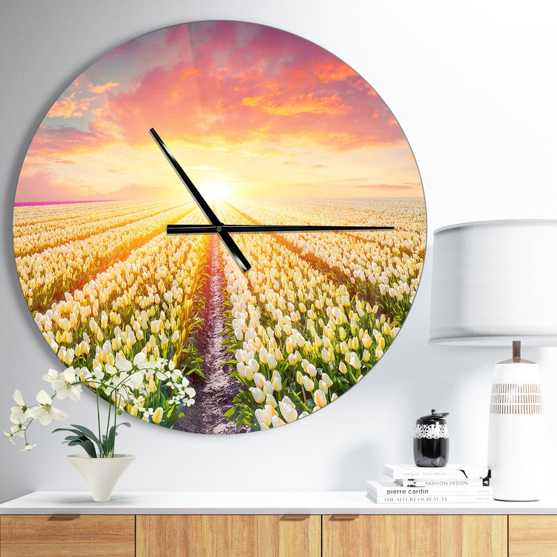 Blooming White Tulips - Oversized Traditional Wall CLock