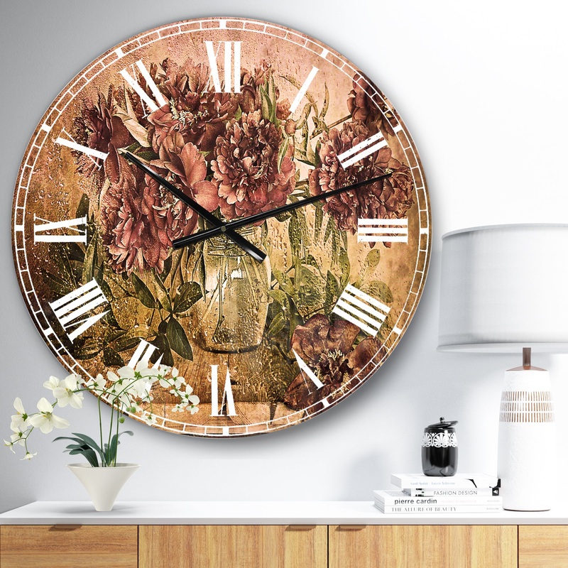 Bouquet of Pink Peonies - Floral Large Wall CLock