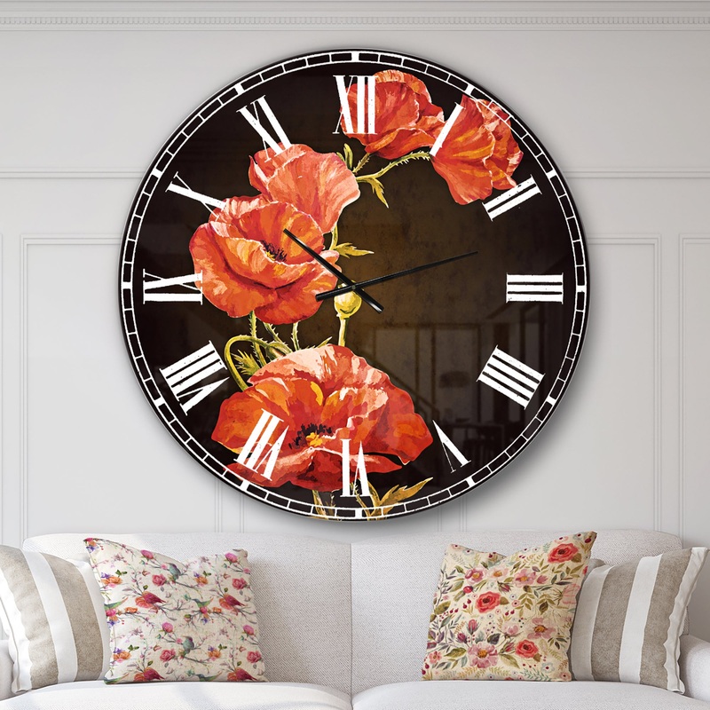 Bright Poppies Flower - Floral Large Wall CLock