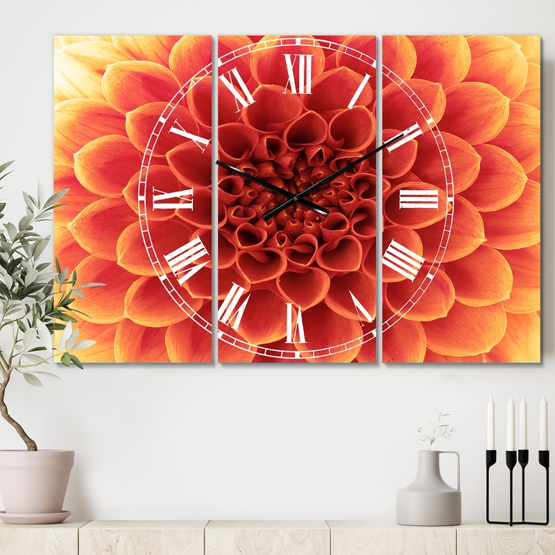 Brown Flower with Dense Petals - Cottage 3 Panels Oversized Wall CLock