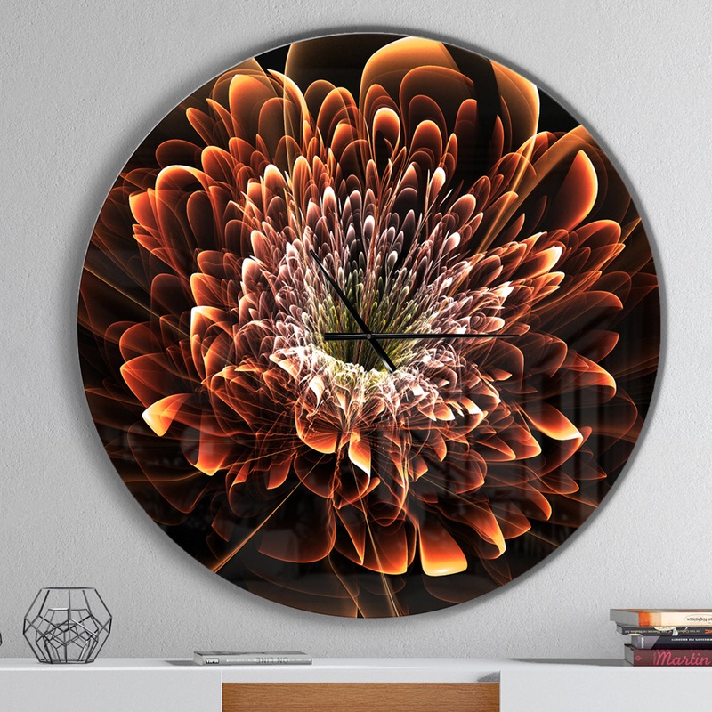 Brown Fractal Flower - Oversized Modern Wall CLock
