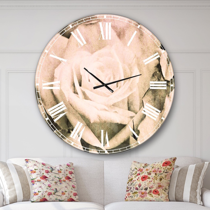 Bunch of Roses Black and White - Floral Oversized Wall CLock