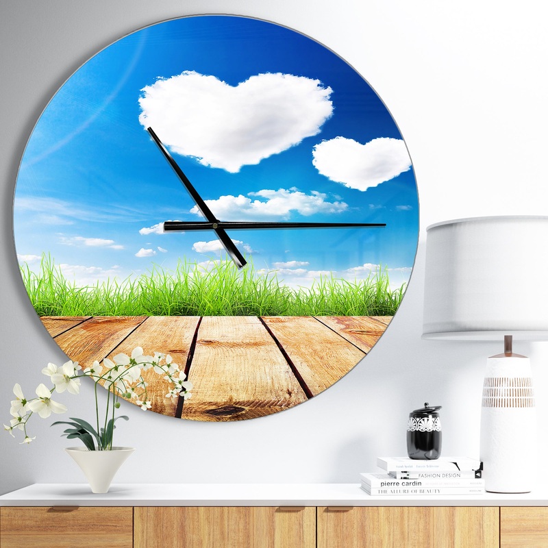 Cloud Hearts on Blue Sky - Oversized Farmhouse Wall CLock