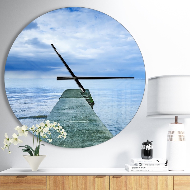 Concrete Pier Under Cloudy Sky - Oversized Coastal Wall CLock