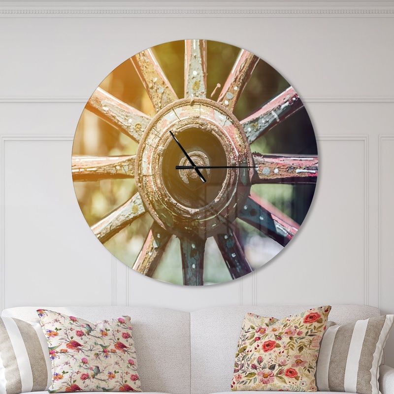 Country Wagon Wheel Closeup - Oversized Farmhouse Wall CLock