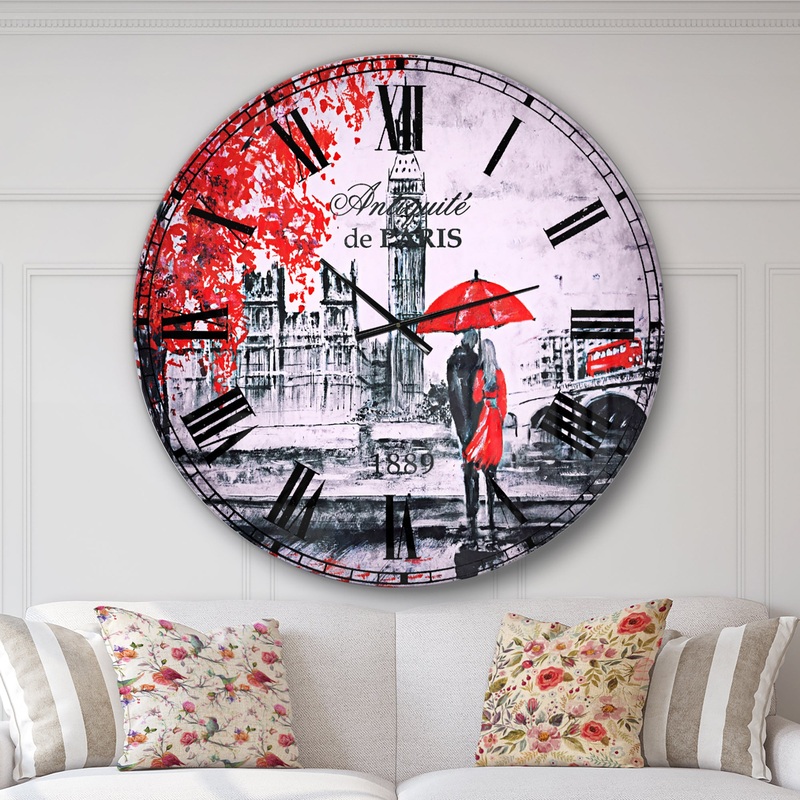 Couples Walking in London - Vintage Large Wall CLock