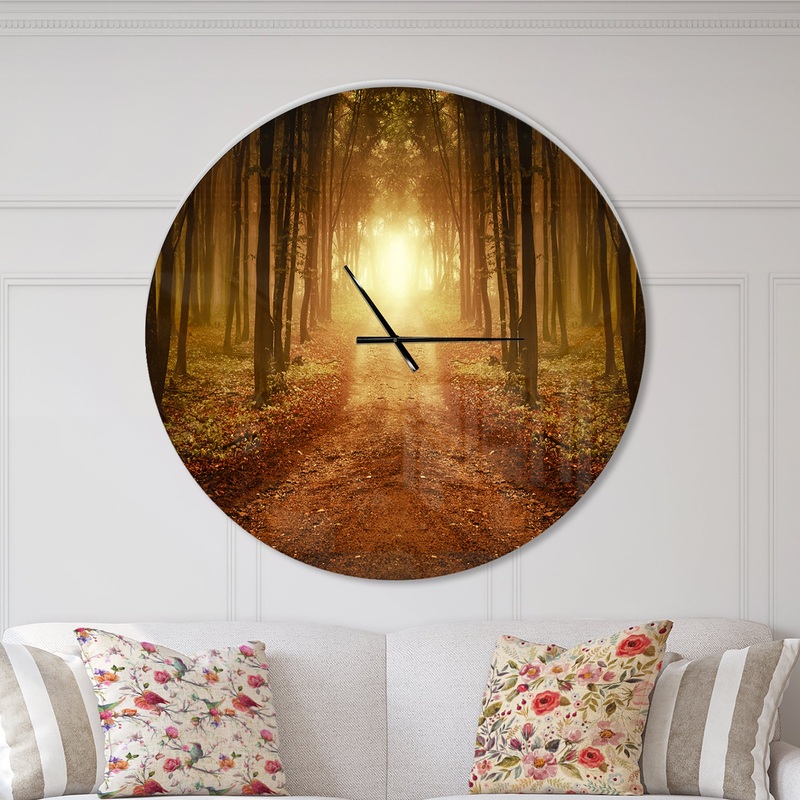 Road in Symmetrical Forest - Oversized Traditional Wall CLock