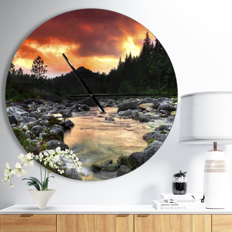 Rocky Mountain River at Sunset - Oversized Coastal Wall CLock