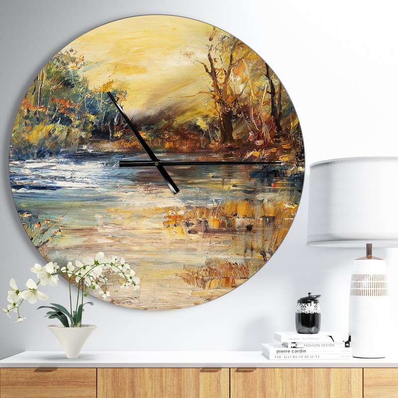 Stream in Forest Oil Painting - Oversized Traditional Wall CLock